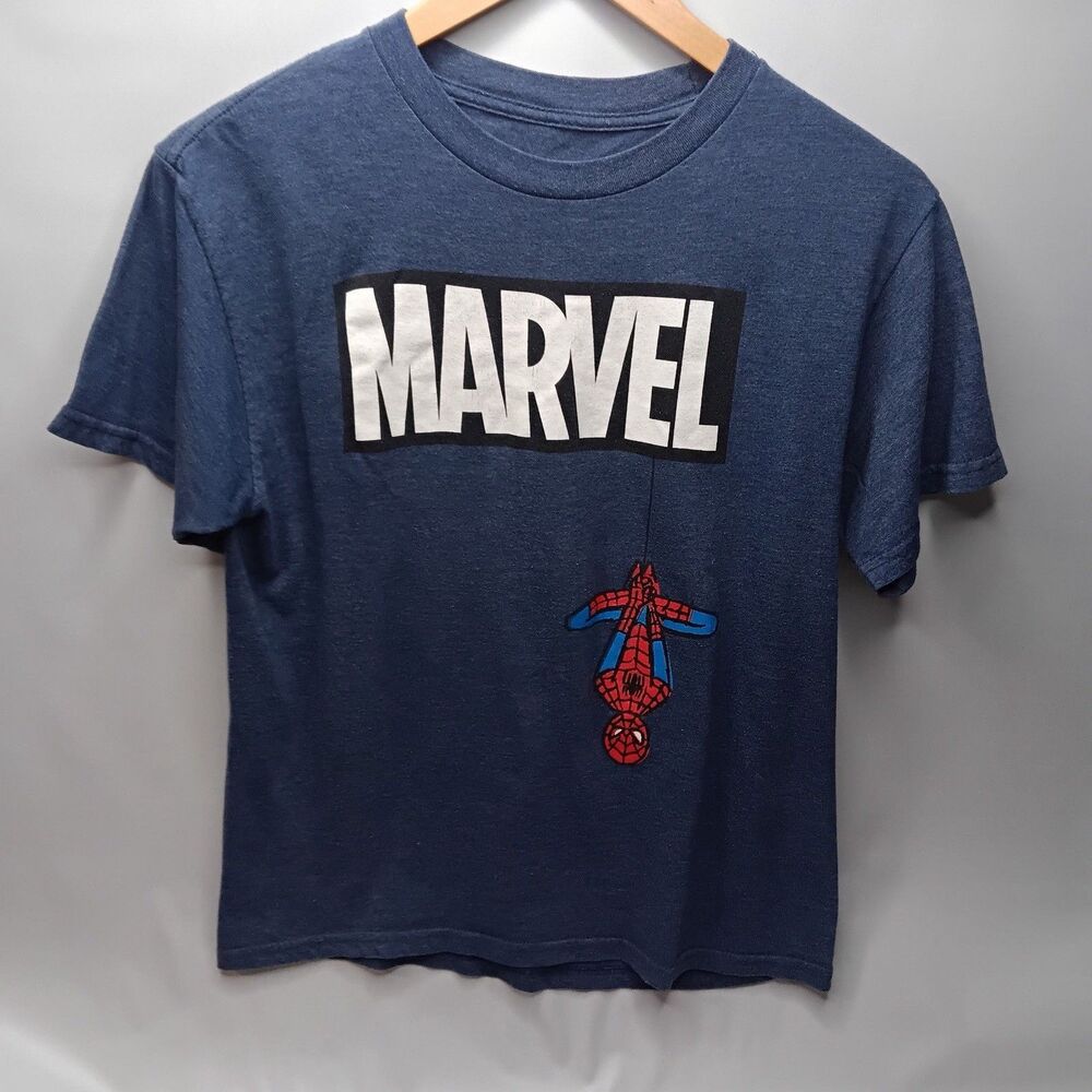 Marvel Spider Man Print T-Shirt Boys Size Large Blue Short Sleeve Casual Wear